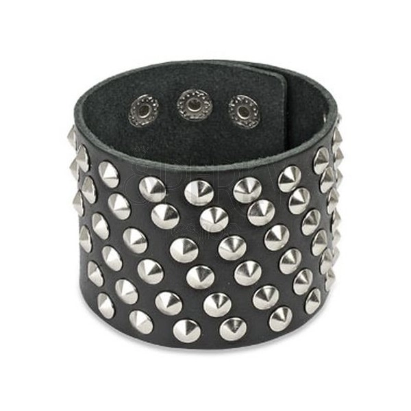 Wide cone studded leather bracelet