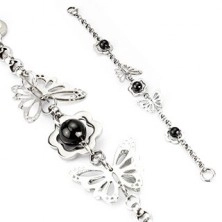 Stainless steel bracelet - butterflies and beaded flowers
