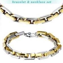 Bracelet and necklace set - massive two tone eyelets