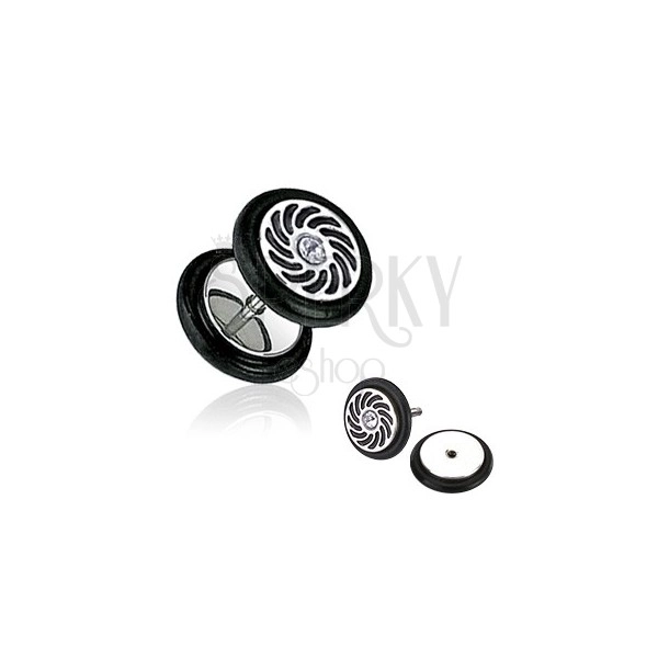 Fake ear plug - zircon and black rays