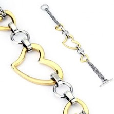 Stainless steel bracelet - golden heart, chainlets