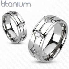Titanium band - zircons in diamond shaped engraving