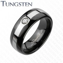 Black tungsten band - zircon and silver line