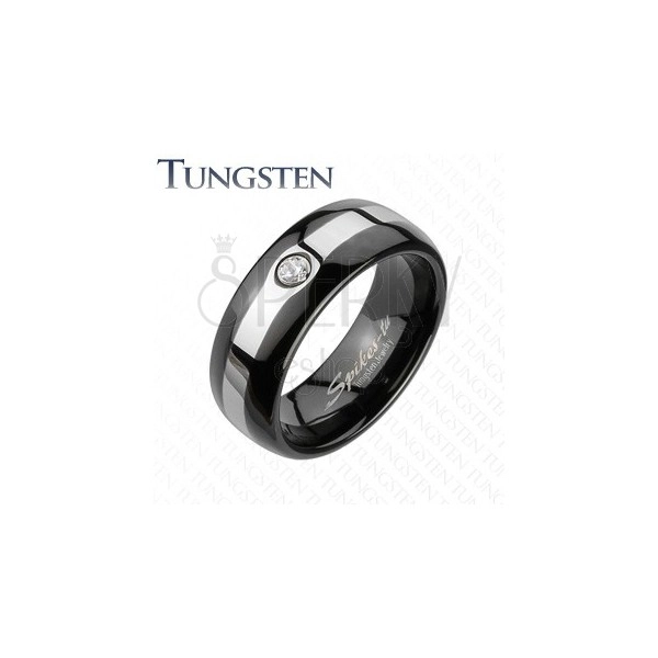 Black tungsten band - zircon and silver line