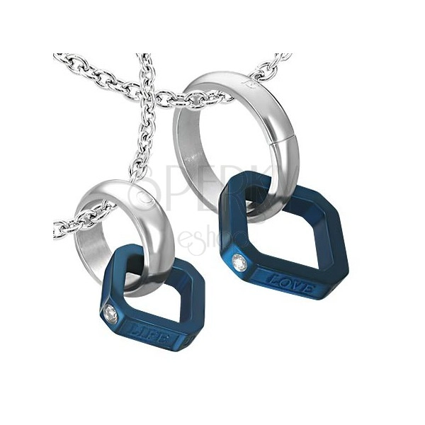 Pendants for lovers - blue square, ring