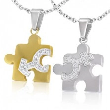 Couple pendants - puzzle jigsaw parts, gender symbols