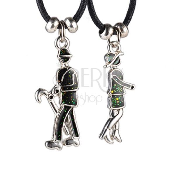 Couple necklace - lady and gentleman with umbrella