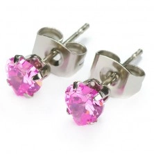 Heart stud earrings - pink zircons