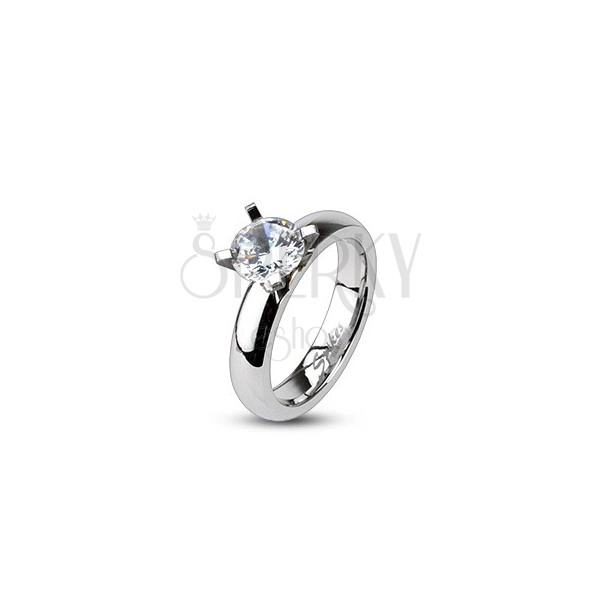 Steel engagement ring - big round protruding zircon