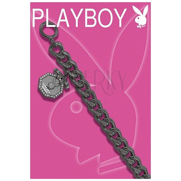 Thick black PLAYBOY bracelet with Bunny in octagon