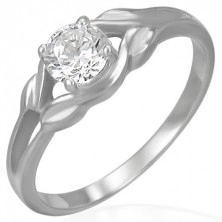Steel engagement ring - clear zircon in loop