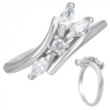 Steel engagement ring - clear zircons, three tear drops 