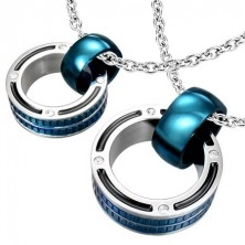 Set of pendants - massive rings in silver color, zircons