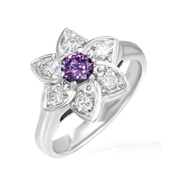 Flower ring - pure zircons as overlapping petals, purple zircon