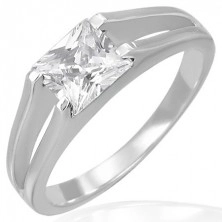Engagement ring -square zircon in double line band