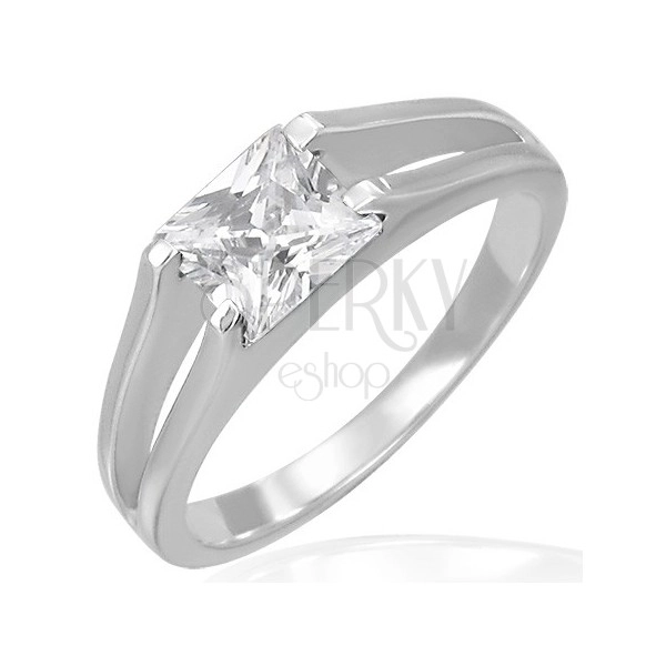 Engagement ring -square zircon in double line band