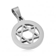 Surgical steel pendant, Star of David in circle