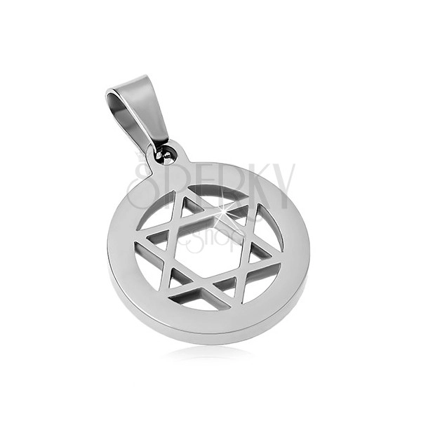 Surgical steel pendant, Star of David in circle