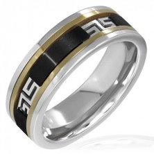 Three-tone ring - black line, Greek pattern