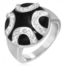 Steel ring - decorative half-moons on black base