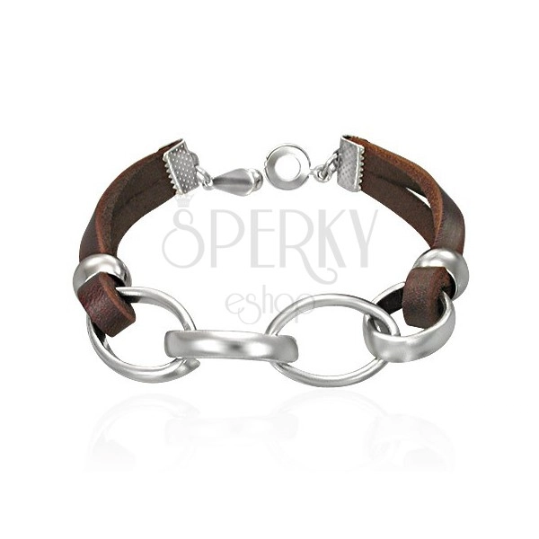 Leather bracelet - four oval parts, stripes
