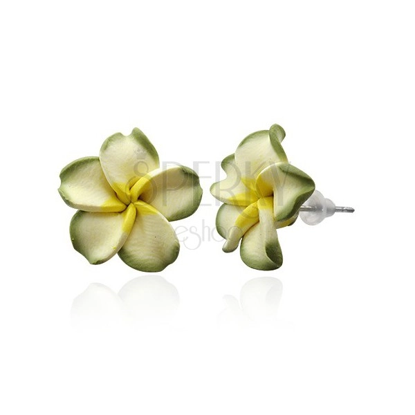 Green Plumeria - fimo earrings