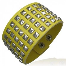 Yellow synthetic leather bracelet - studs