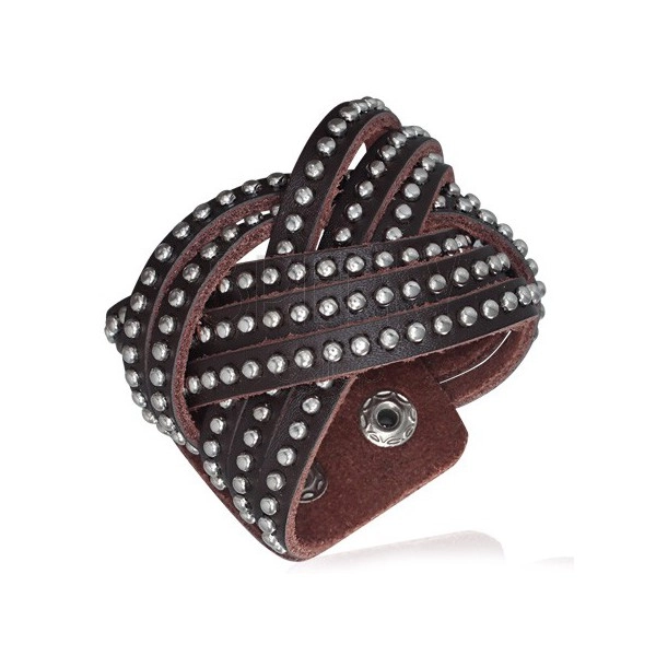 Artificial leather bracelet - knitted, studded