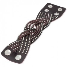Artificial leather bracelet - knitted, studded