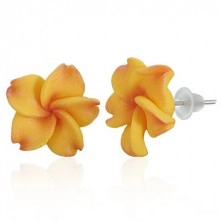 Stud FIMO earrings - yellow and red, Plumeria