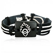 Leather bracelet with wooden decoration - eye in flame
