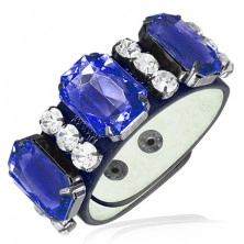 Leather bracelet - three royal blue gem stones