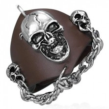 Vampire skull genuine leather bracelet with chain