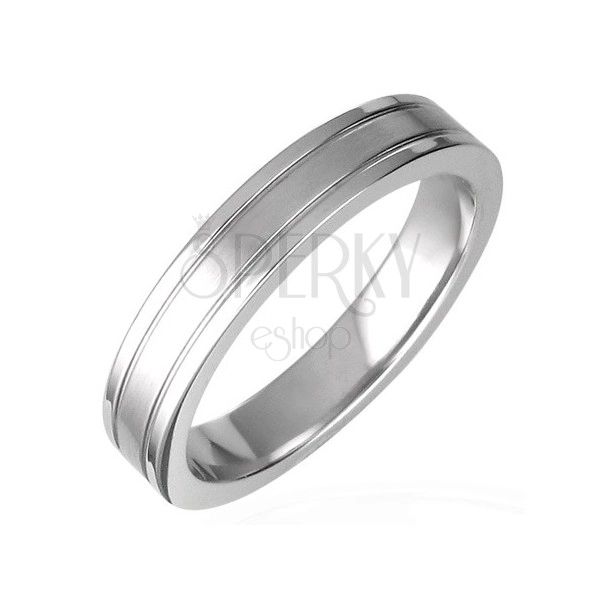 Steel ring with two engraved lines