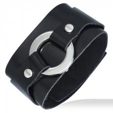 Black leather bracelet - round buckle