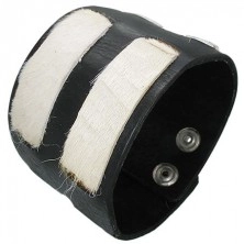 Leather bracelet - white fur stripes