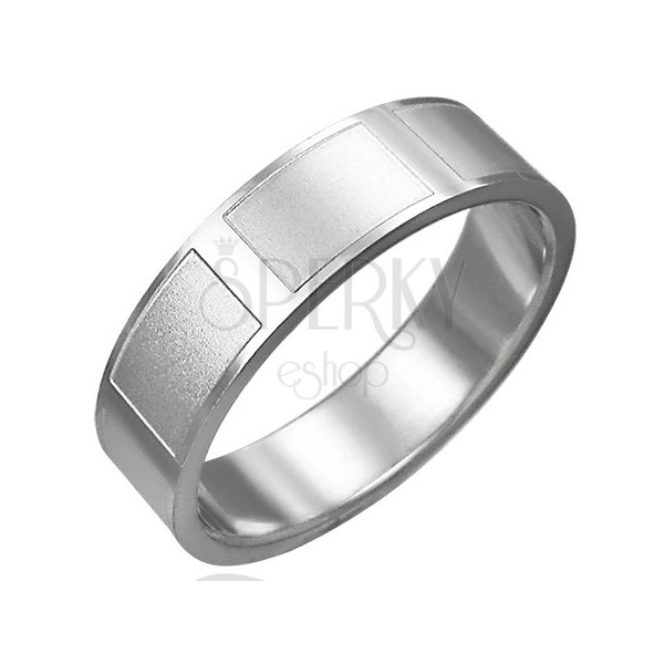 Shiny ring made of steel with matt rectangles