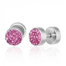 Set of fake ear plugs - pink zircons