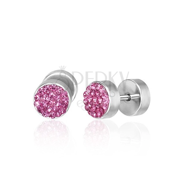 Set of fake ear plugs - pink zircons