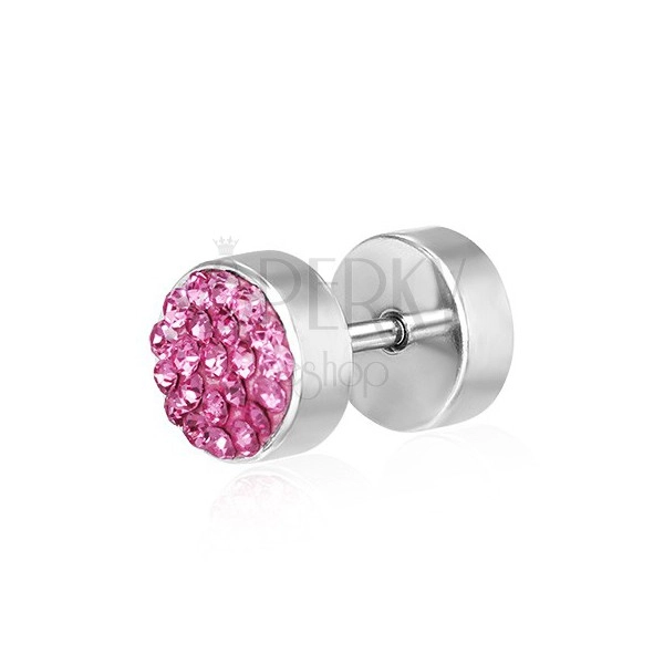 Stainless steel fake plug - pink gem stones