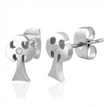 Stainless steel earrings - battle axe cross, zircon