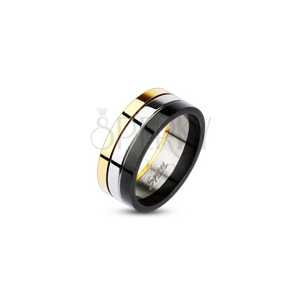 Shiny tricoloured surgical steel ring