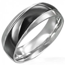 Stainless steel ring with wide black stripe