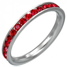 Stainless steel ring with red rhinestones