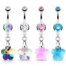 Belly ring - zirconic flower, various colors
