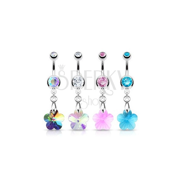 Belly ring - zirconic flower, various colors