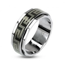 Stainless steel ring with spinning central part in Greek style
