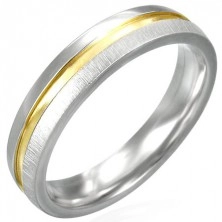 Matt steel ring with gold shiny centre