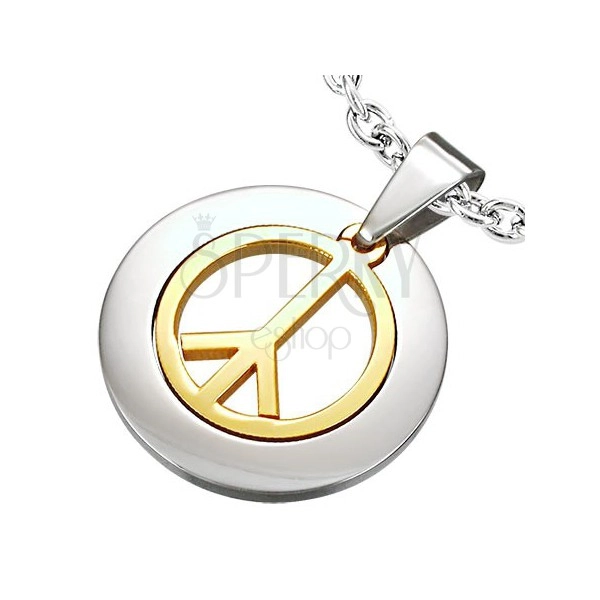Pendant made of surgical steel with peace sign in gold colour