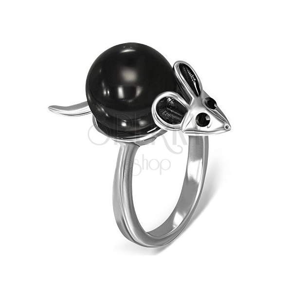 Steel ring - black-silver mouse